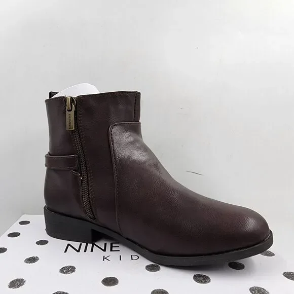 Nine West Amara Bootie Little Girls 2M Brown Almond Toe Block Heel Zip Closure~ - Picture 15 of 15